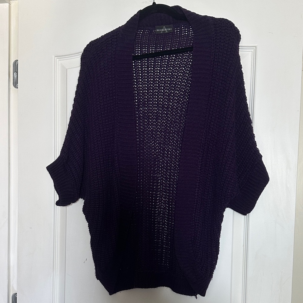 American Attitudes Plum Open Knit Cardigan| Short Sleeve